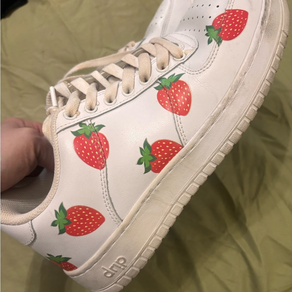 White Sneakers with Red Strawberry Print - Men